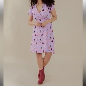 Mata Traders Katie Wrap Dress in Two Step Lavender Print